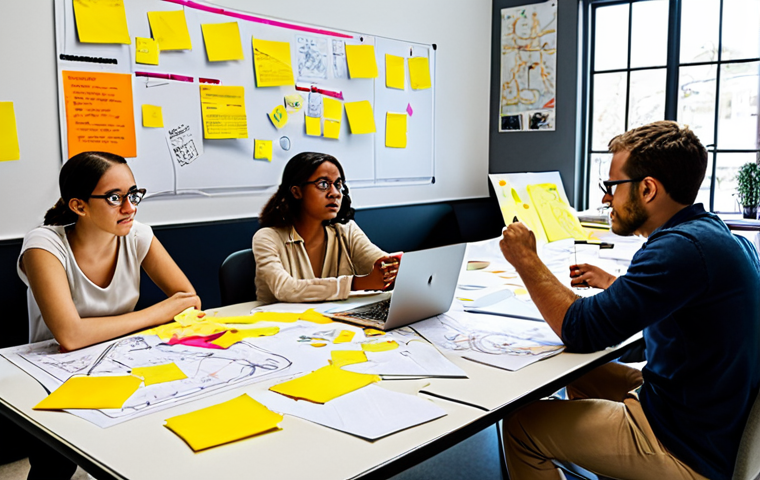 **

A diverse team collaborating around a table covered with sketches and prototypes, embodying design thinking. Post-it notes are scattered around, showcasing a brainstorming session. The atmosphere is energetic and creative, with natural light streaming in. Include laptops displaying data analysis dashboards in the background.

**