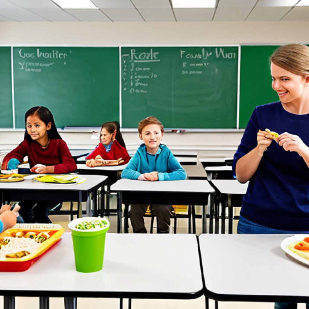 디자인 사고 교육을 위한 사례 연구 방법론 - **Subject:** Elementary school students designing a school lunch menu.
    **Clothing:** Fully cloth...
