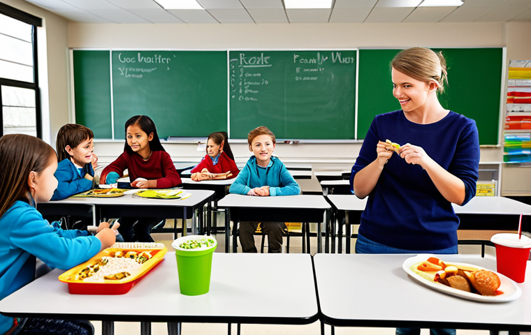 디자인 사고 교육을 위한 사례 연구 방법론 - **Subject:** Elementary school students designing a school lunch menu.
**Clothing:** Fully cloth...