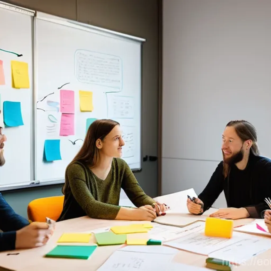 디자인 사고의 개념과 역사적 배경 - **Human-Centered Design Thinking Session**: A diverse group of four to five young professionals (men...