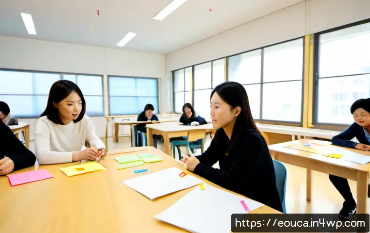 디자인 사고 교육의 효과적인 사례 조사 - Photorealistic design thinking workshop in a bright modern classroom, diverse adult learners gathere...