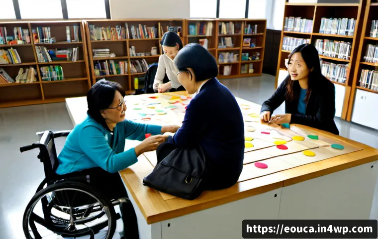 Home 17 디자인 사고의 사회적 가치 창출 - Photorealistic community design workshop in a bright modern public library, diverse adults including...